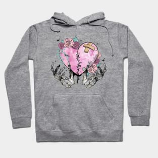 Skeleton Hands Holding a Broken Heart Valentine's Day Hoodie